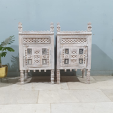 Indian Antique Tribal Hand Carved Art Solid Wooden Bedside Table